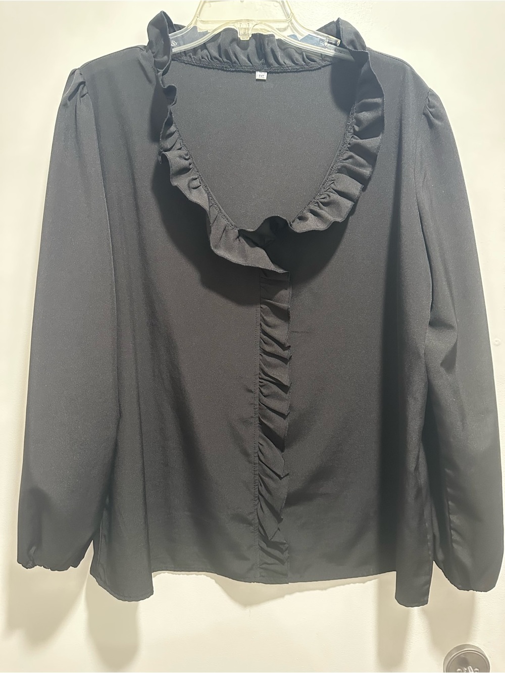 Black Ruffle-Trim Women's Blouse